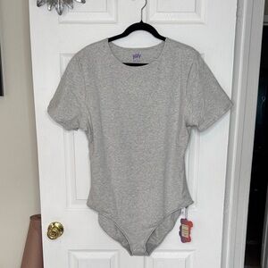 Fabletics YITTY Heather Gray Short Sleeve Snug Cotton Brief Bodysuit Sz 2X NWT